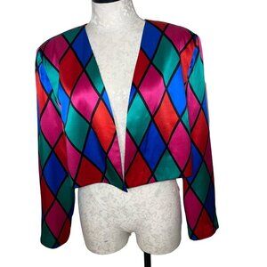 Custom Made Vintage Womens Jacket Size Large Multicolor Harlequin Bolero Cropped